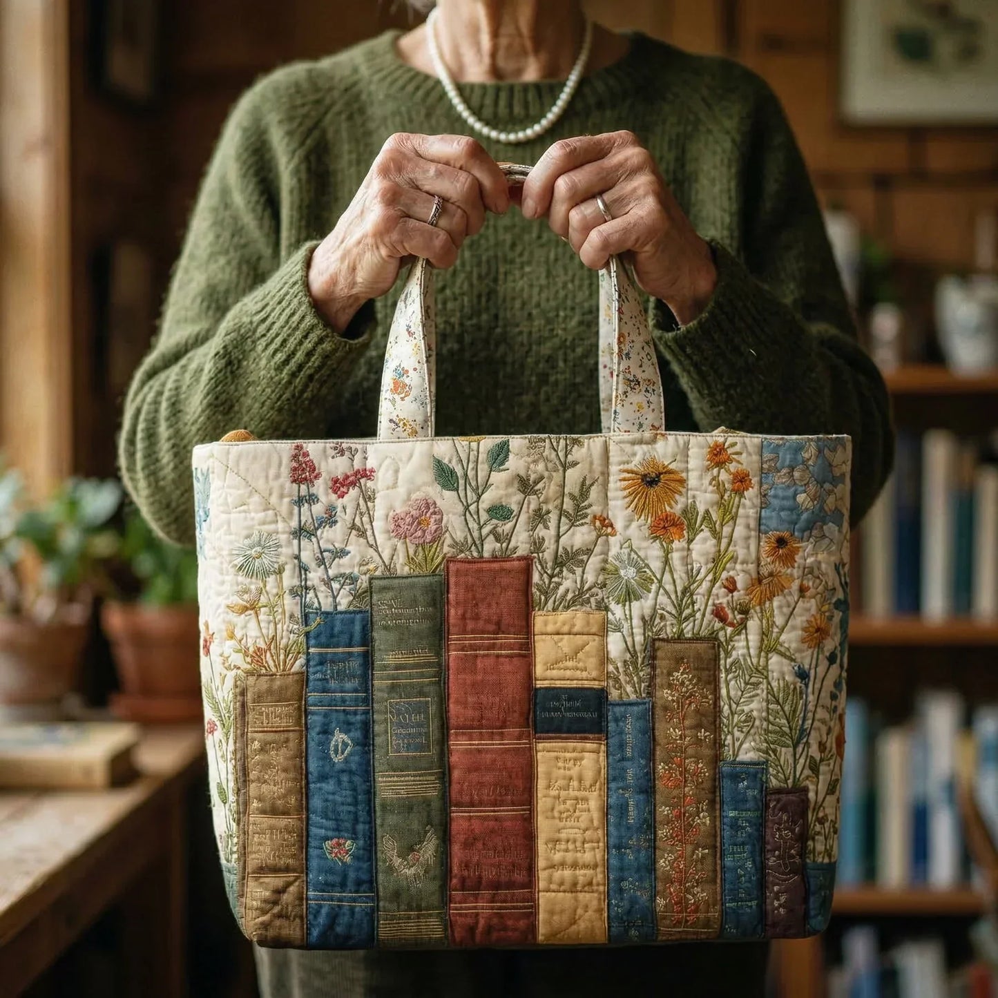 Borsa Artigianale Imbottita - Libri e Fiori